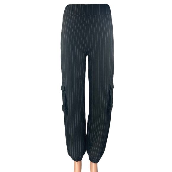 Urban Outfitters Black White Striped High Waisted Cargo Jogger Trouser Pants XS - Picture 1 of 5